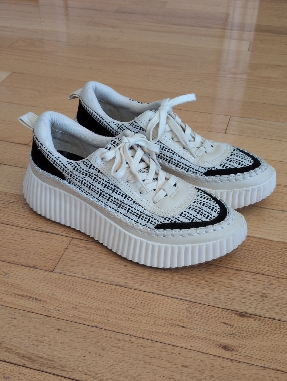 Dolce Vita Denae Black White Tweed Platform Sneakers Size 8